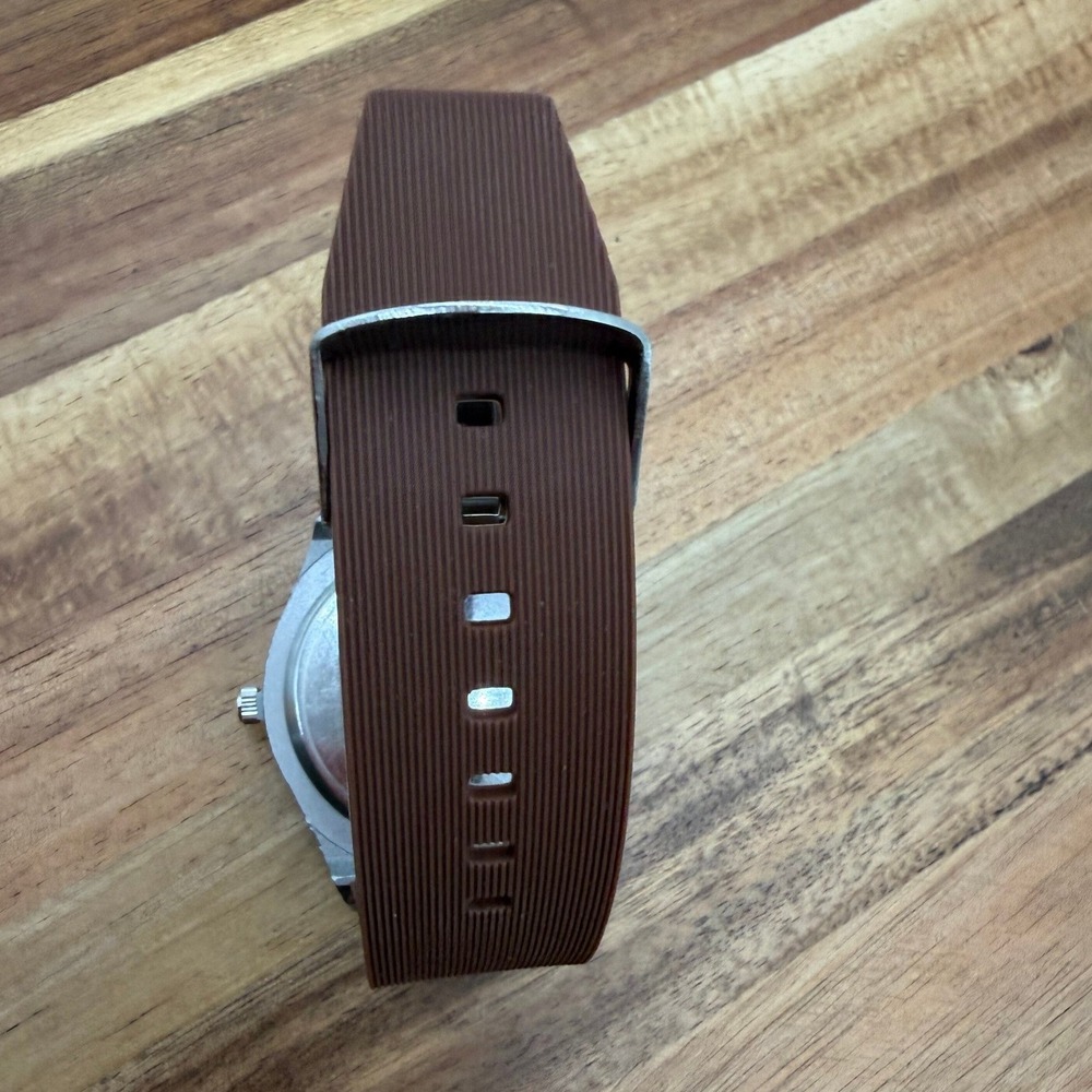 Kanima Skeleton Dial Watch Brown Silicone Strap Silver Geometric Case 0461 - Picture 4 of 4